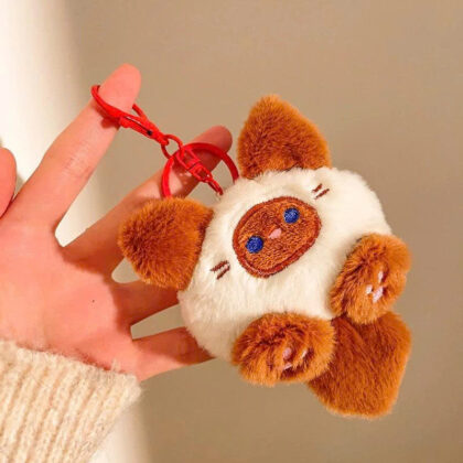 Móc khóa mèo nâu mini bằng bông cute treo balo túi xách
